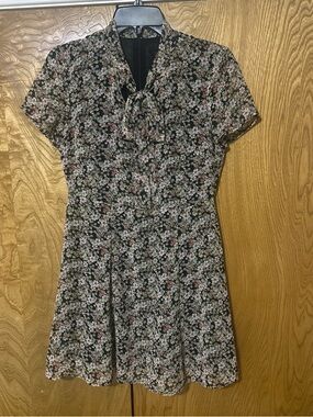 Othr Black Floral Tie-Neck Mini Dress